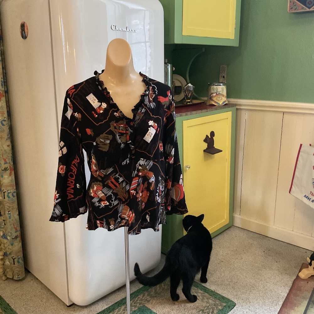 Rare Disneyland California Map Mickey Mouse Retro 1930s 1940s Style Blouse M